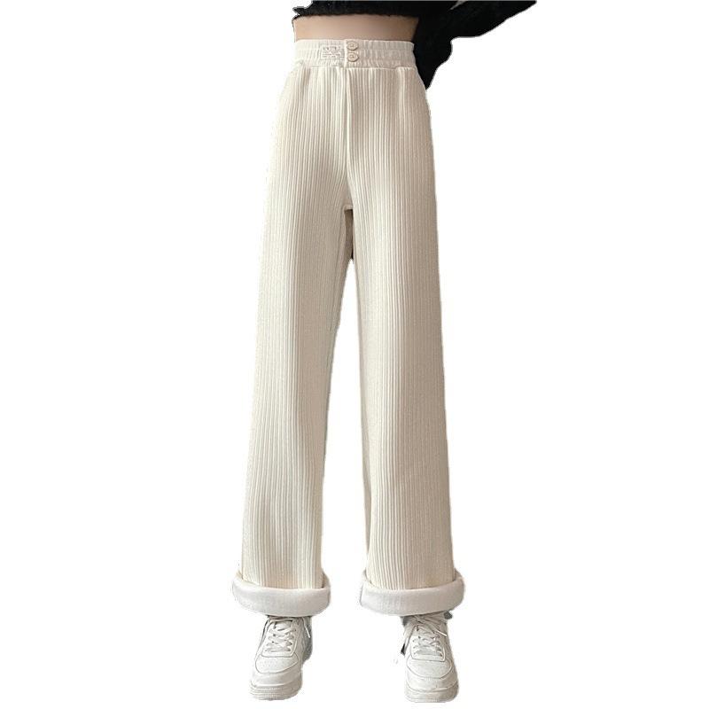 High Waist And Wide Leg Pants For Women In Autumn And Winter, High Waist And Sagging Feeling, Loose Straight Tube Casual Pants, Floor Length Plus Flan