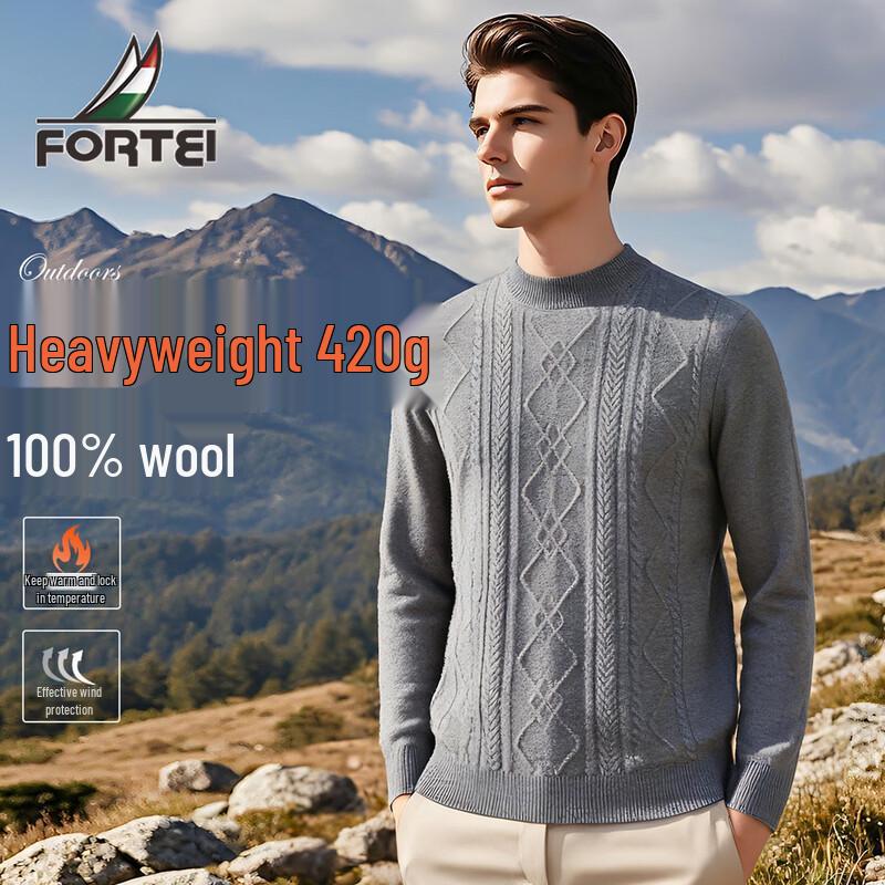Men's Heavyweight 100% Wool Round Neck Sweater