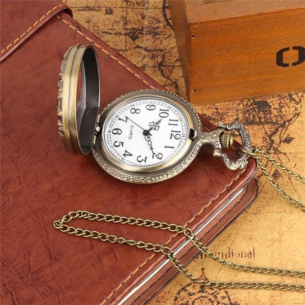 Steampunk Retro Bronze Hollow Tree of Life Quartz Pocket Watch with Fob Chain Women Watch Pendant Necklace Chain Men Gift
