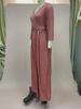 Moda Inverno 2025 Abito da Donna Plissettato con Stampa Oro Maniche Lunghe Gonna Ampia con Cintura Rosa Brillante