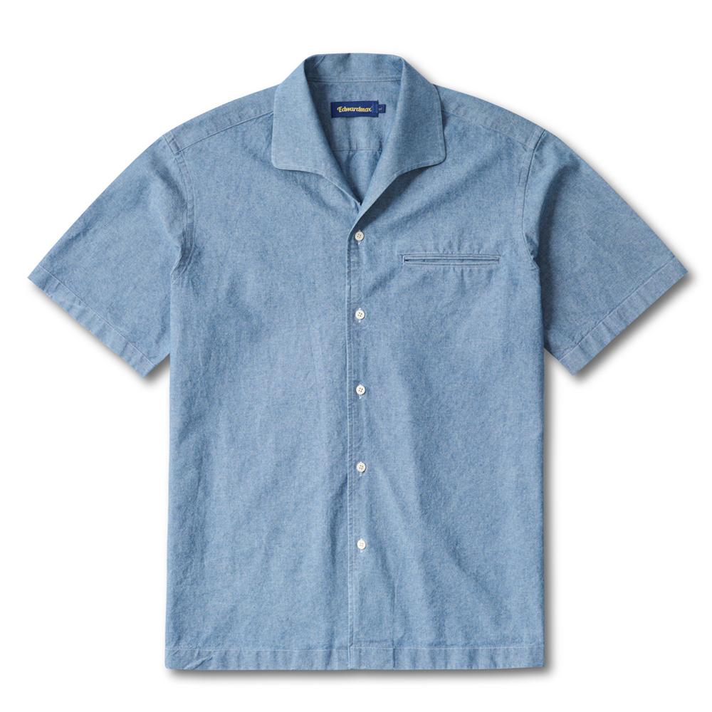 Edward Max One-Piece Collar Short Sleeve Shirt (Denim) M(95)