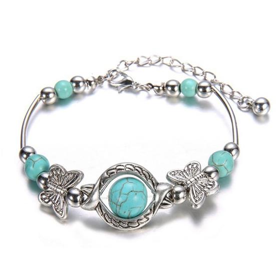 Butterflies Decor Adjustable Unisex Bracelet Handmade Turquoises Beads Retro Bracelet Jewelry Accessories