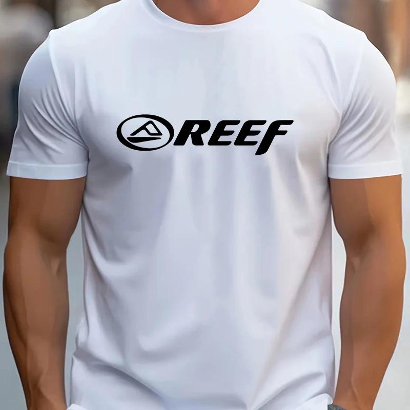 Unisexs Casual Crew Neck TShirt 100 Cotton Knit Fabric Slight Stretch Regular Fit REEF Alphabet Pattern Fashion Trendy Tee Top