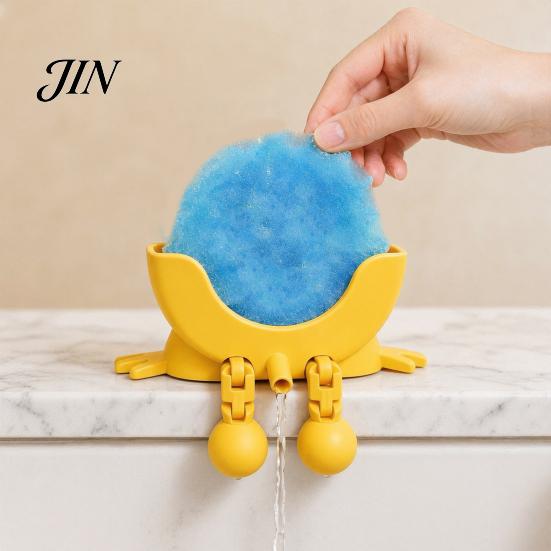Draining Rack for Kitchen 3D Printed Smiling Face Sponge Holder, Cartoon Character Dish Drying Hollow Diversion Holder with Drainage Design,