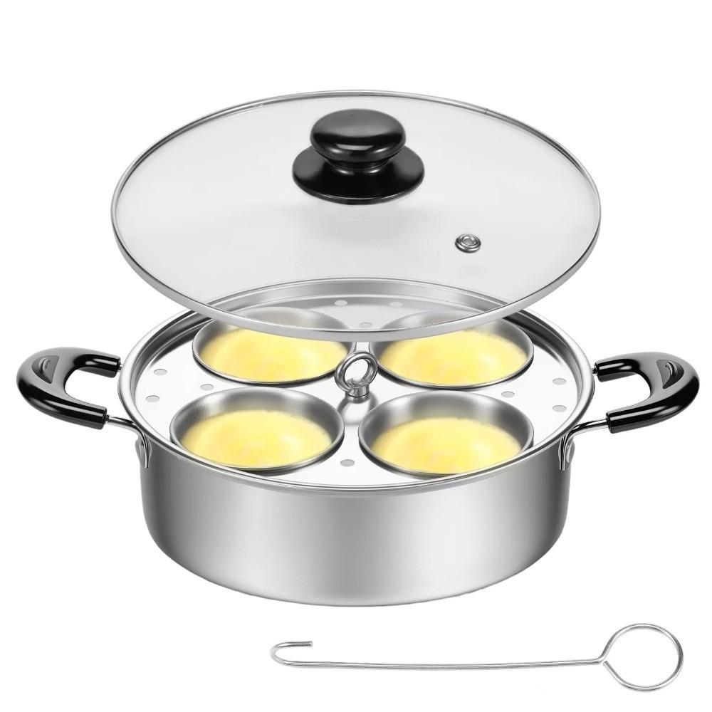 With 4 Cups Non-Stick Egg Poacher Pot Rust Resistant Soup Pot Multi Purpose Steamer  Breakfast