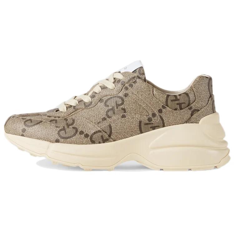 Gucci Womens 100 Rhyton Sneaker 'Beige Monogram' (women's sizes) Beige / Ebony Chunky Sneakers 680915 UMO00 9742