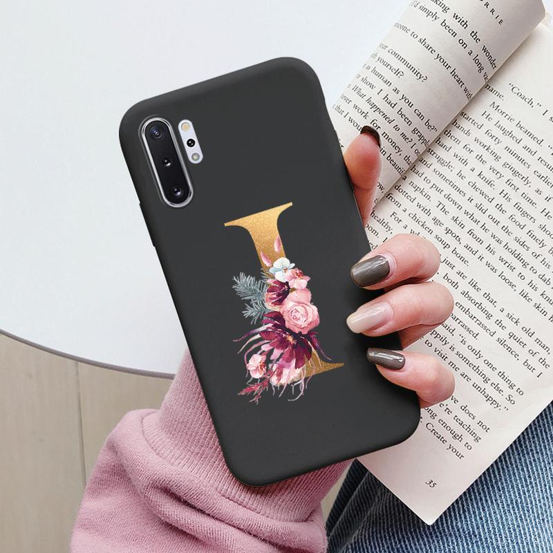 For Samsung Galaxy Note 10 Note10 Plus Case Flower Gold Letter A Z Shockproof Soft Silicone Phone Cover For Samsung Note 10+ Bag