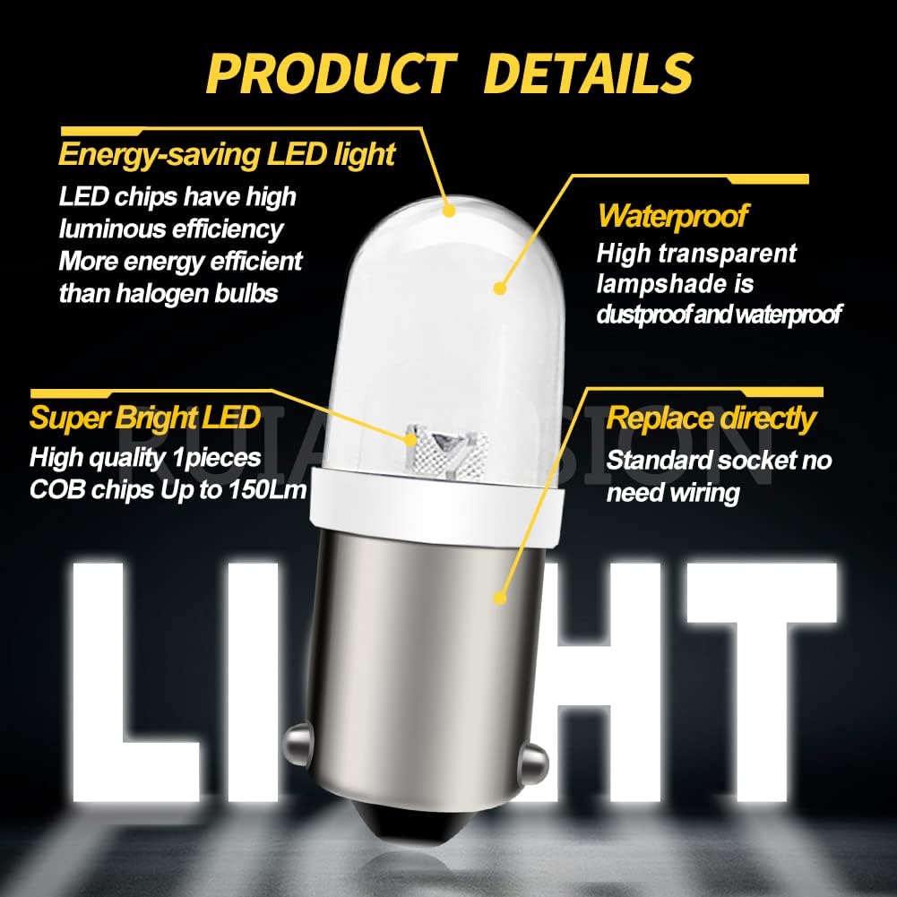 Ruiandsion BA9S LED Bulb 120V AC/DC Miniature Bayonet 9mm BA9s Base LED Replacement Bulb for Indicator Pilot Light,White (Pack of 4)