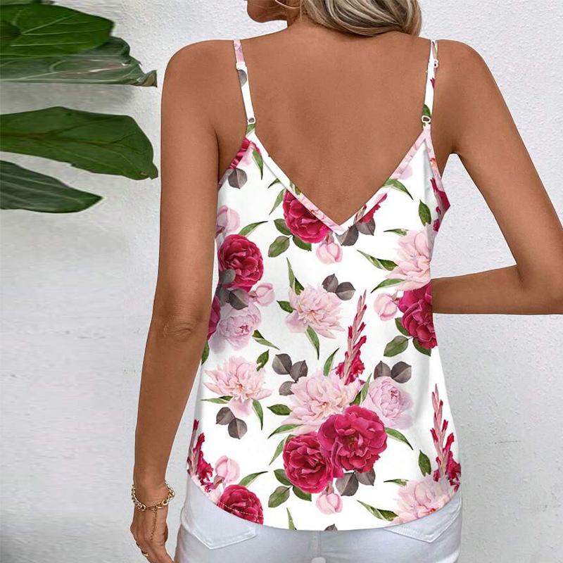 Women Summer Strap Holiday Style Flower Printed Pullover Shirt Vest Top