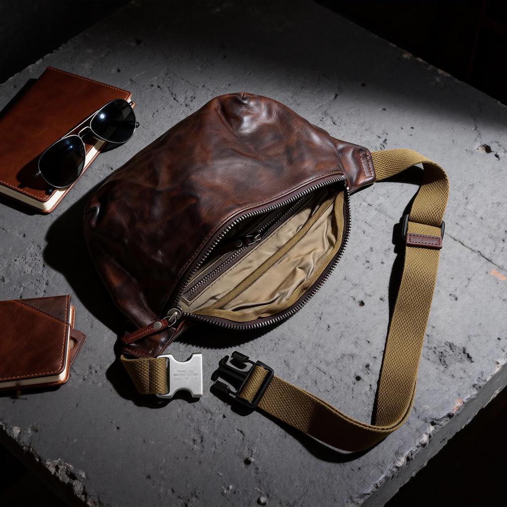 IJUN Men's Vintage Body Bag - Handmade Vegetable-Tanned Leather, Size Small