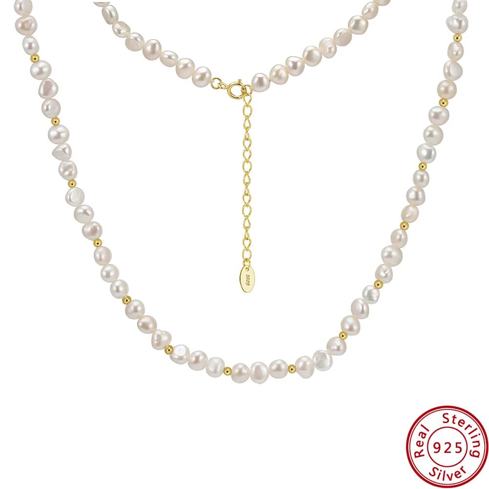 ORSA JEWELS Handmade 925 Sterling Silver Irregular Baroque Pearl Necklace for Women Bead Chokers Necklaces Jewelry GPN94