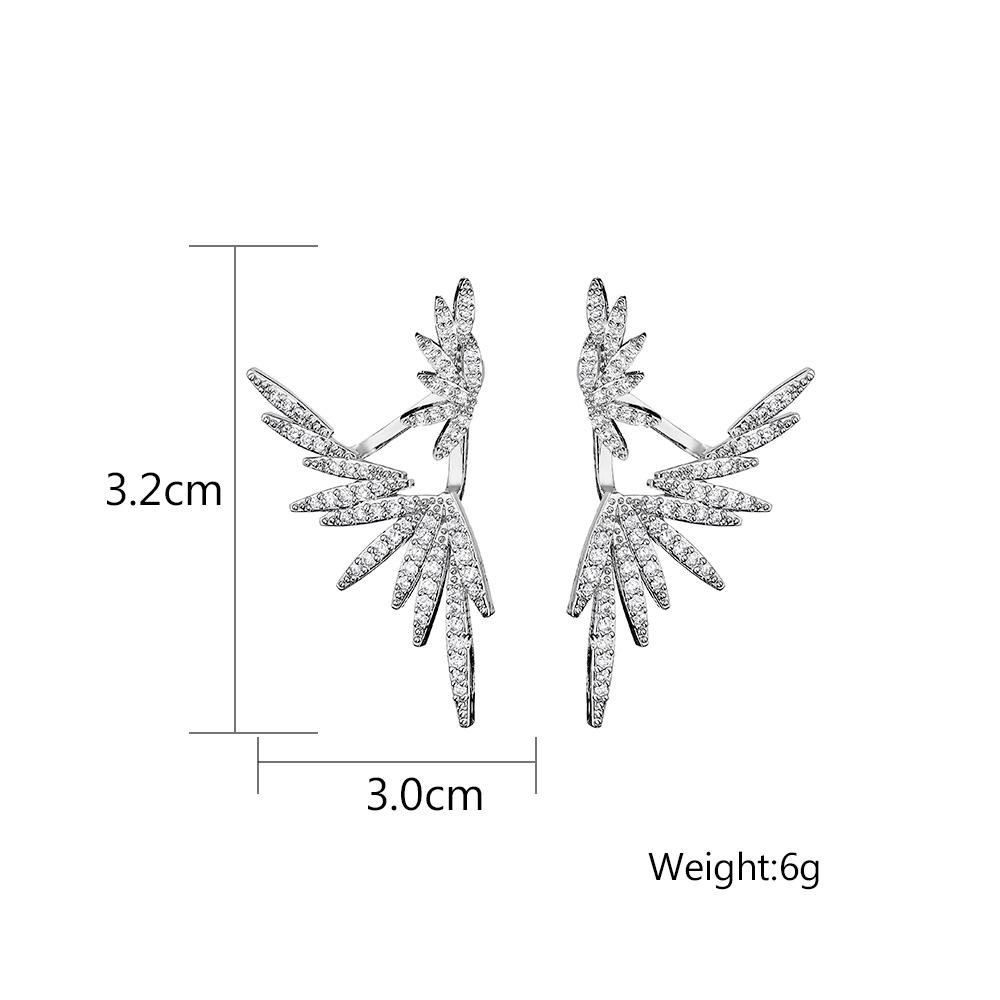 Elegant Cubic Zirconia Feather Earrings White Gold Color Crystal Zircon Statement Stud Earring Luxury Wedding Zircon