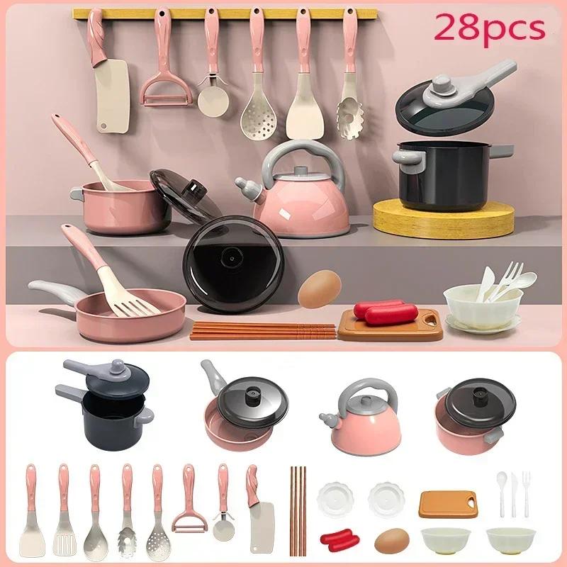 28 PCS Kids Kitchen Toys Set Play Kitchen Accessories Kit with Play Pots Pretend Food Cooking Toy Toddler Girls Boy Gift