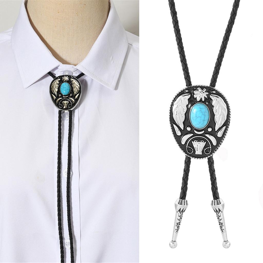 Geflochtene Schnur Bolo Krawatte mit Gravur Stein Anhänger Cowboy Krawatte Halskette Landhausstil Bolo Krawatte Cowboy