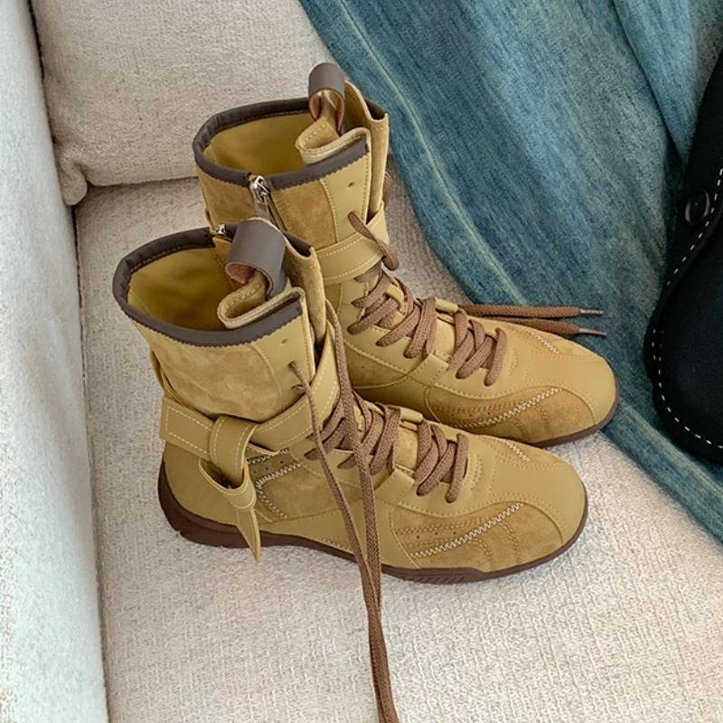Fashion Women's Fashion Boots Autumn Winter New Vintage Cross Tied Short Boots Comfortable Outdoor Non Slip Height Increase Casual Shoes