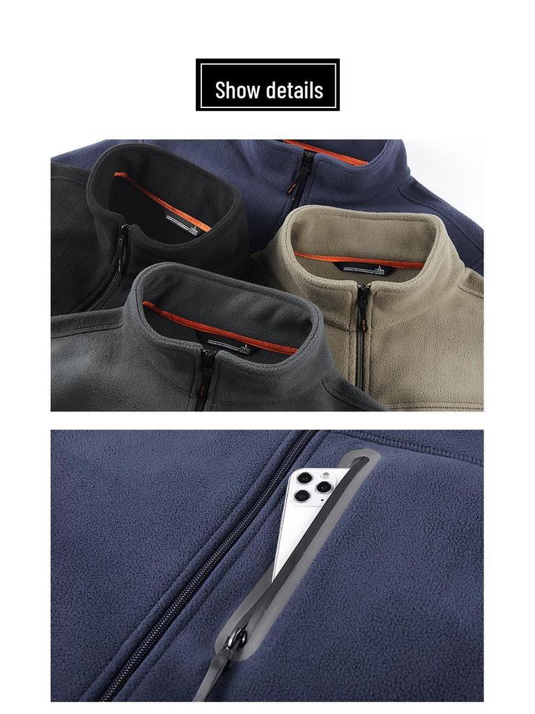 Men's Outdoor Stand Collar Fleece Jacket – Warm, Multi-Pocket, Autumn/Winter Casual Style