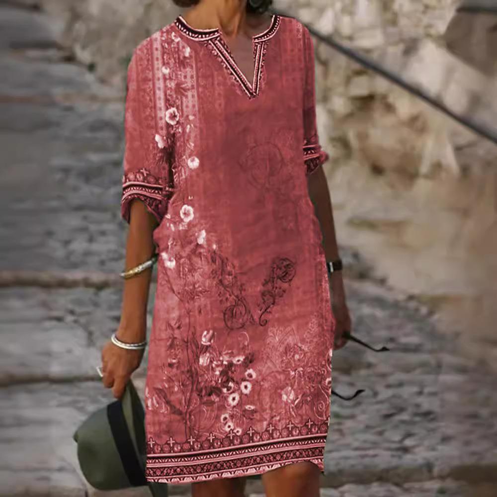 Spring and Summer Women's Ethnic Style Casual V-neck Dress