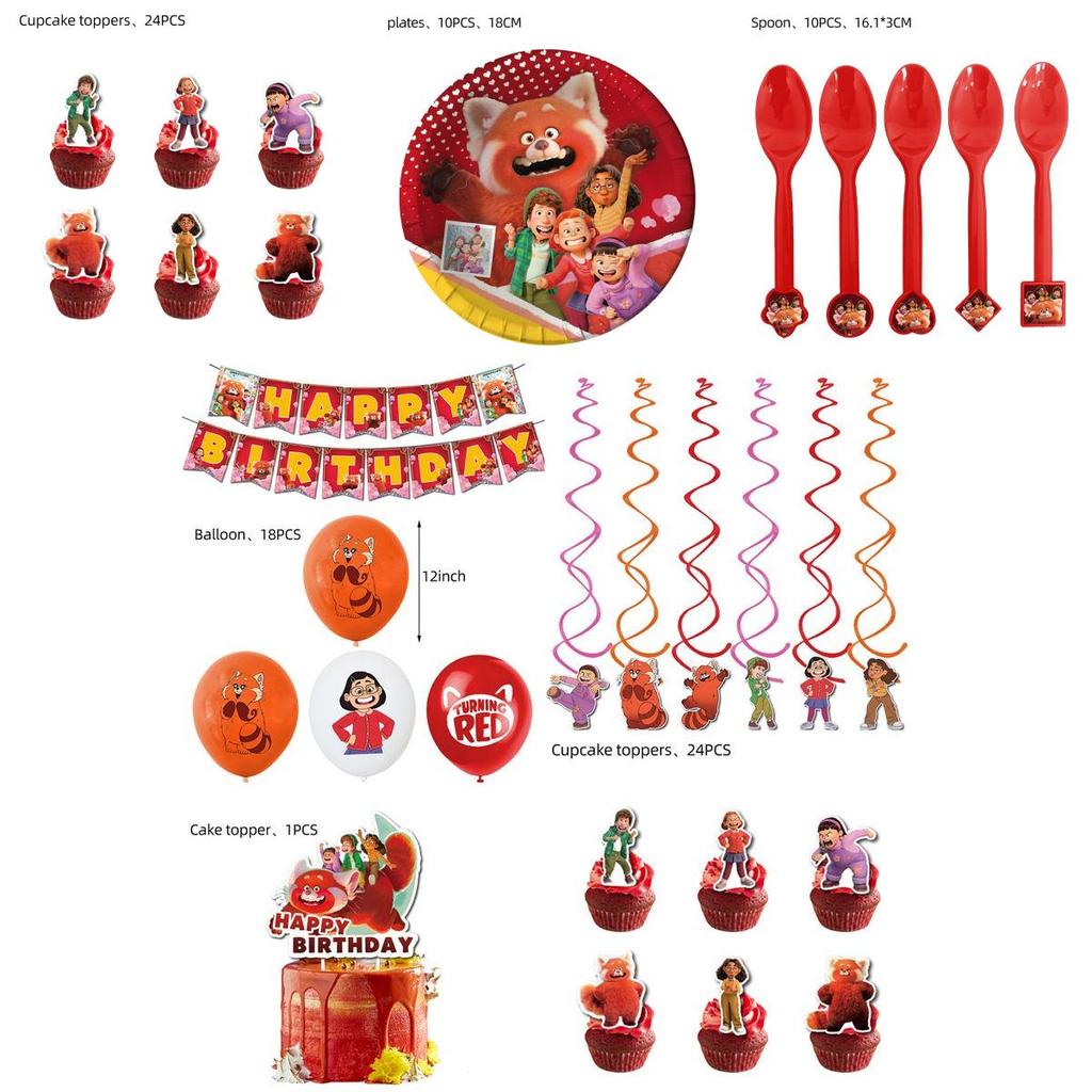 Rote Panda Geburtstagsparty Set Mit Niedlichen Cartoon Dekorationen Und Überraschungen