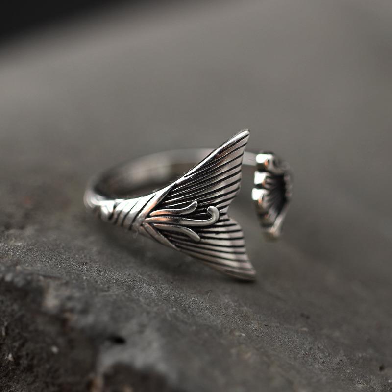 New Retro Distressed Fishtail Open Mouth Ring for Women Fashion Retro