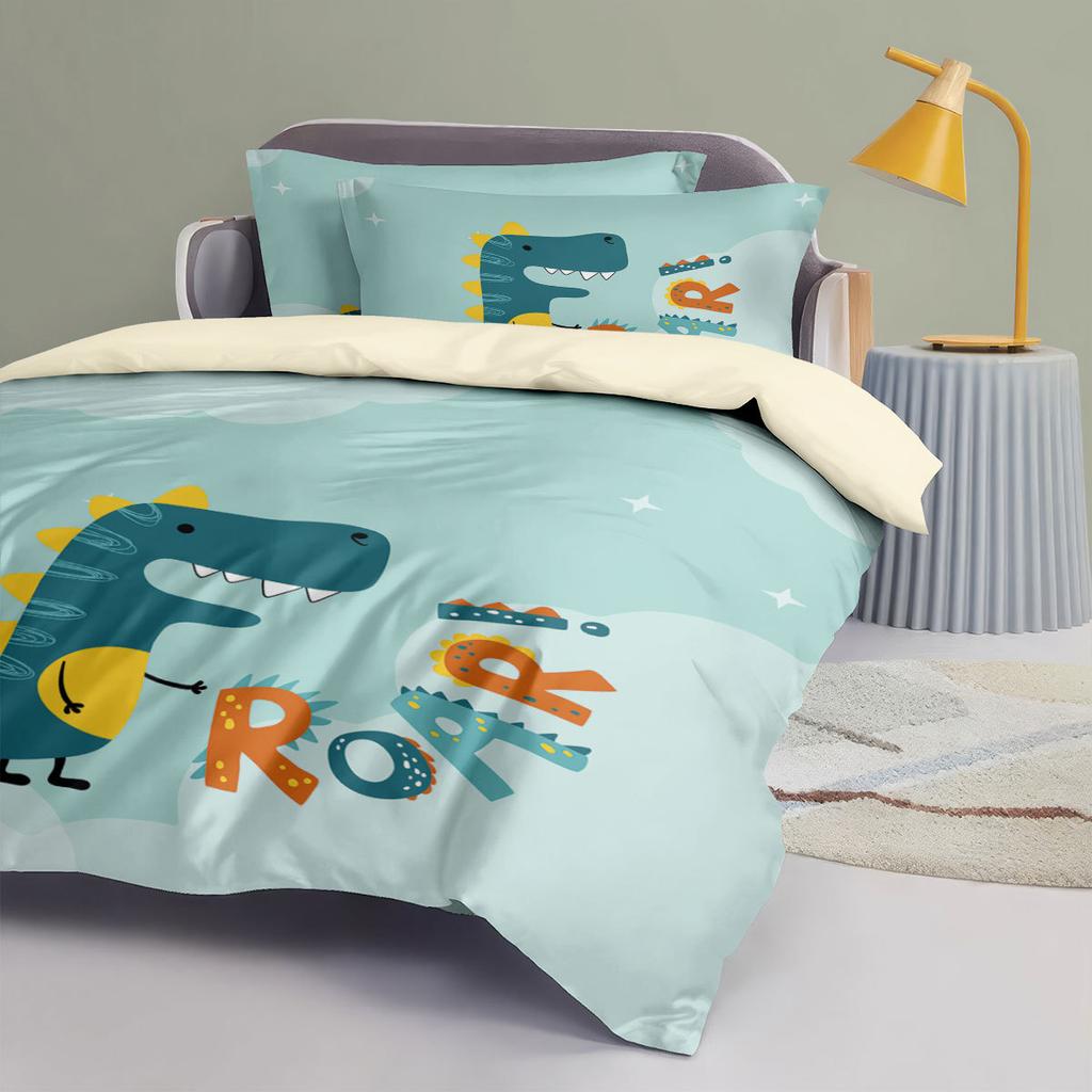 Dinosaur Microfiber Cartoon Duvet Cover Set 2pcs,Queen Size Dinosaur Printed Bedding Comforter Covers Set with Pillowcases 75*50