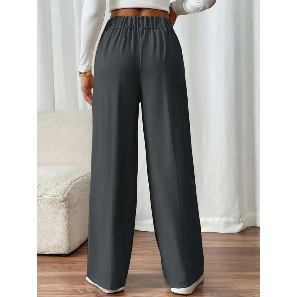New Vertical Floor Length Casual Pants, High Waisted Pants, Loose and Elegant Straight Leg Women's Niche Design, Solid Color Pants