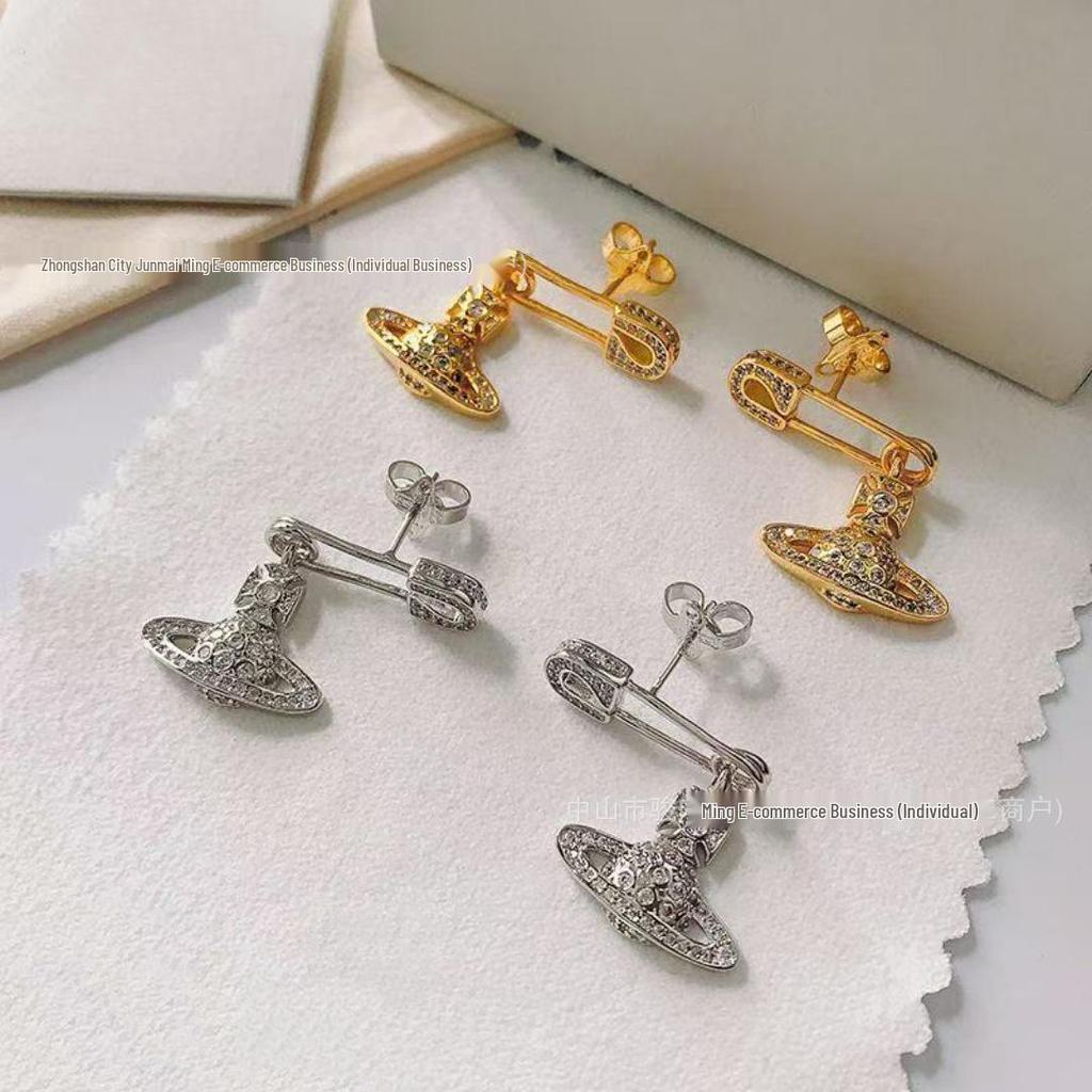 Replica XJ Saturn Veiligheidsspeld Volledig Diamant Kruis Spoor Stud Oorbellen voor Vrouwen