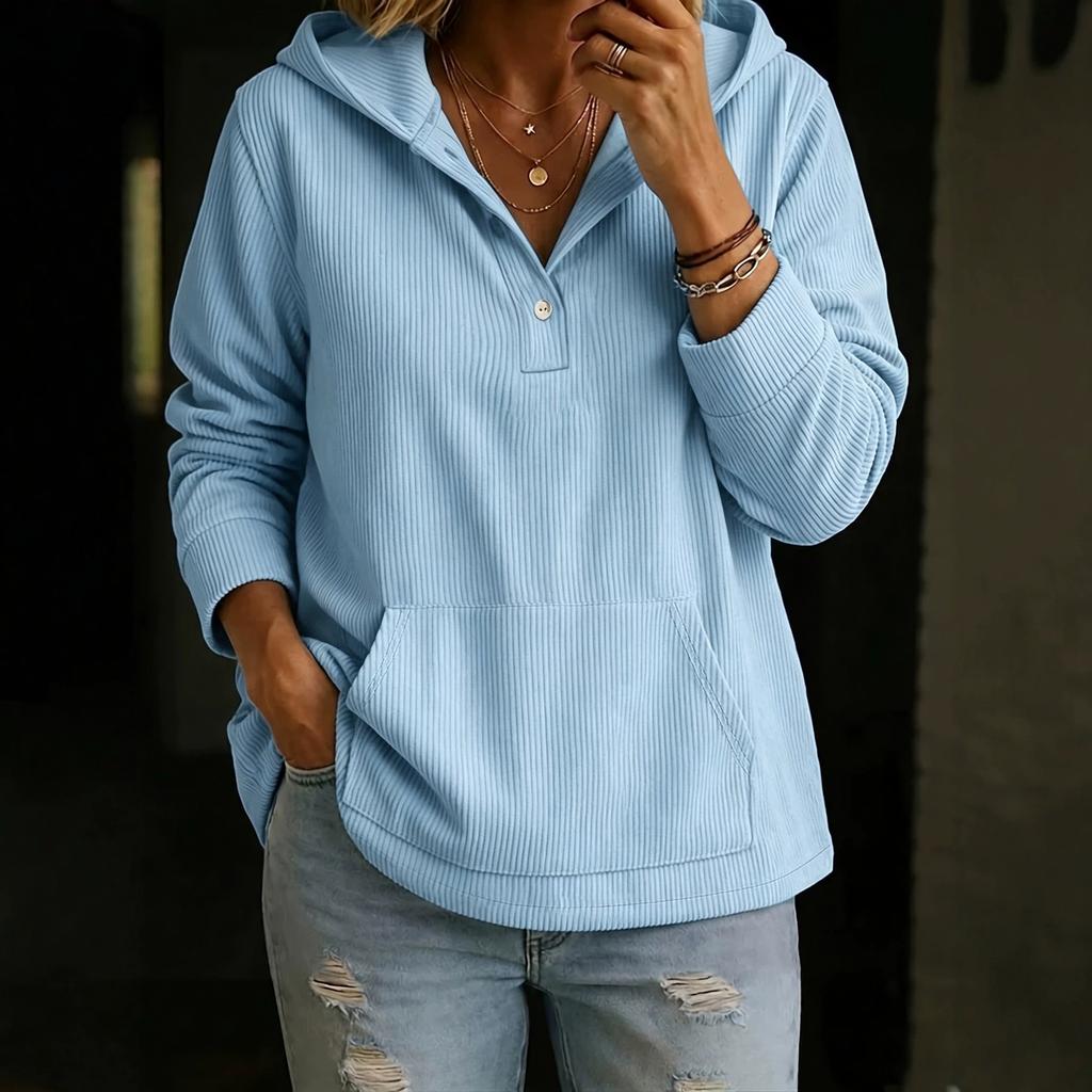 Damen Freizeit Locker Geschnittener Pullover Hoodie Langarm Farbe mit Taschen für Herbst Winter