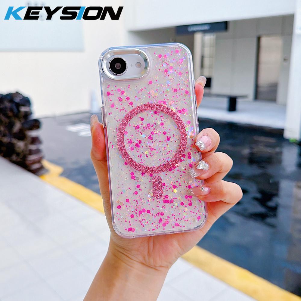 KEYSION Luxuxy Glitter Magnetic Phone Case for MagSafe for iPhone 17e 16e Soft TPU+PC Shockproof Back Cover for iPhone 16e 17e