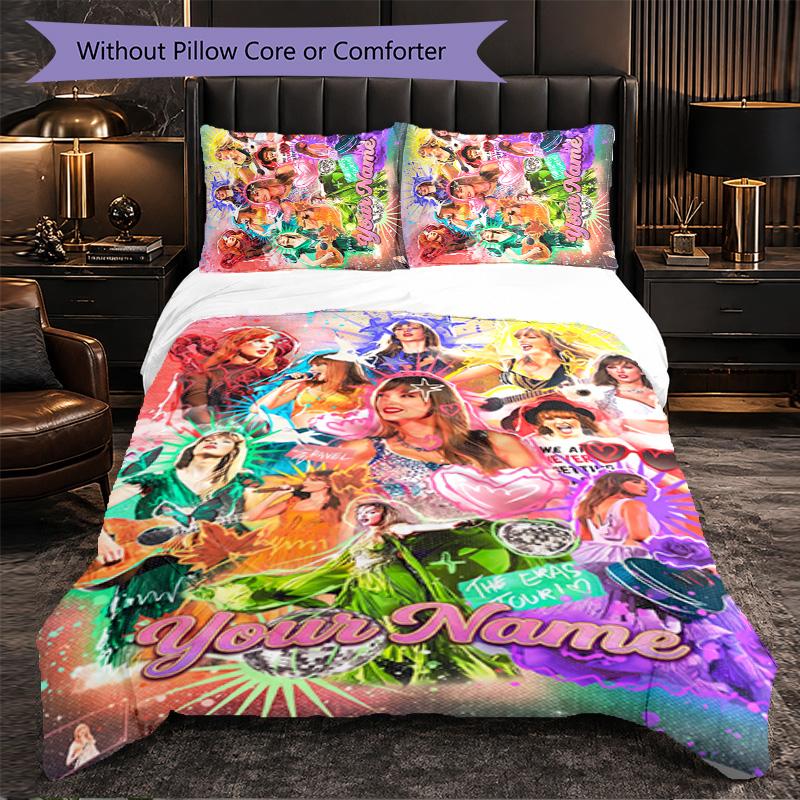 Taylor Swift Customized Name Text Bedding Set, 1 Duvet Cover & 2 Pillowcases Personalized Bedroom Gift