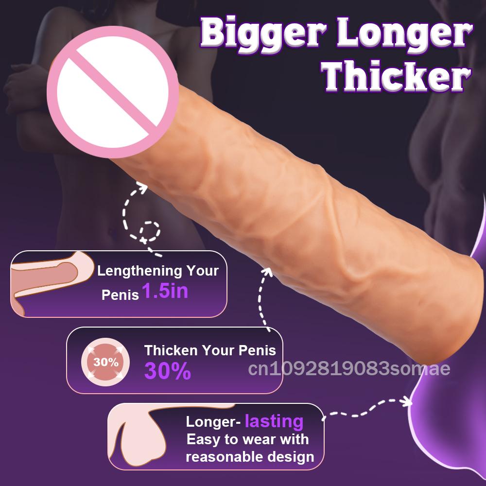 Soft Silicone Condom Enlargement Penis Sleeve Realistic Penis Extender Sex Toys for Men Sexual Tools Reusable Condom Cock Sleeve