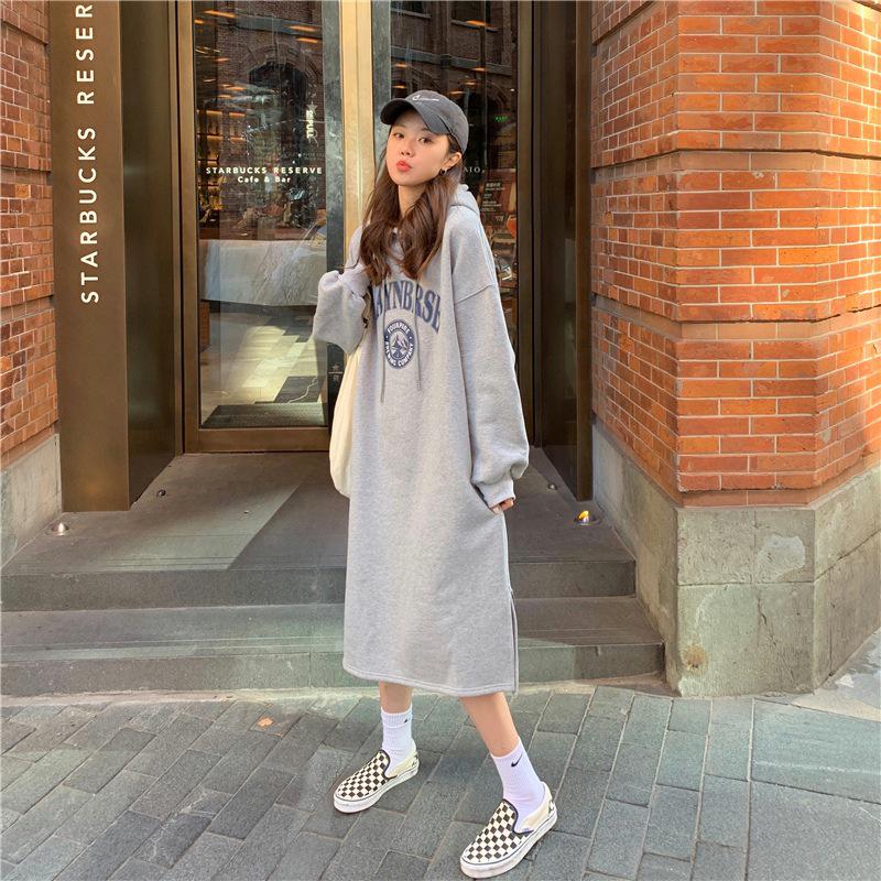 Korean Style Fleece-Lined Hooded Over-Knee Sweatshirt Coat - Plus Size Women's Autumn/Winter 2025 Collection