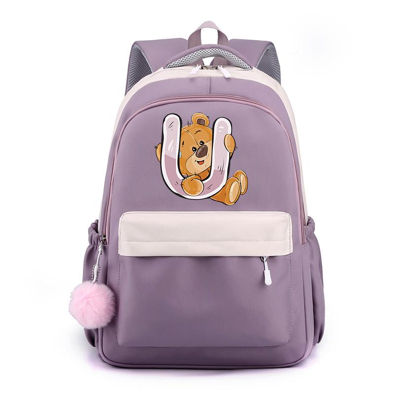 Zaino in Tela Stampata Orsetto 26 Lettere dell'Alfabeto Inglese Cartella Scolastica Zaino Kawaii per Ragazza Zaino per Libri Borsa Scolastica Studente Regalo Teen