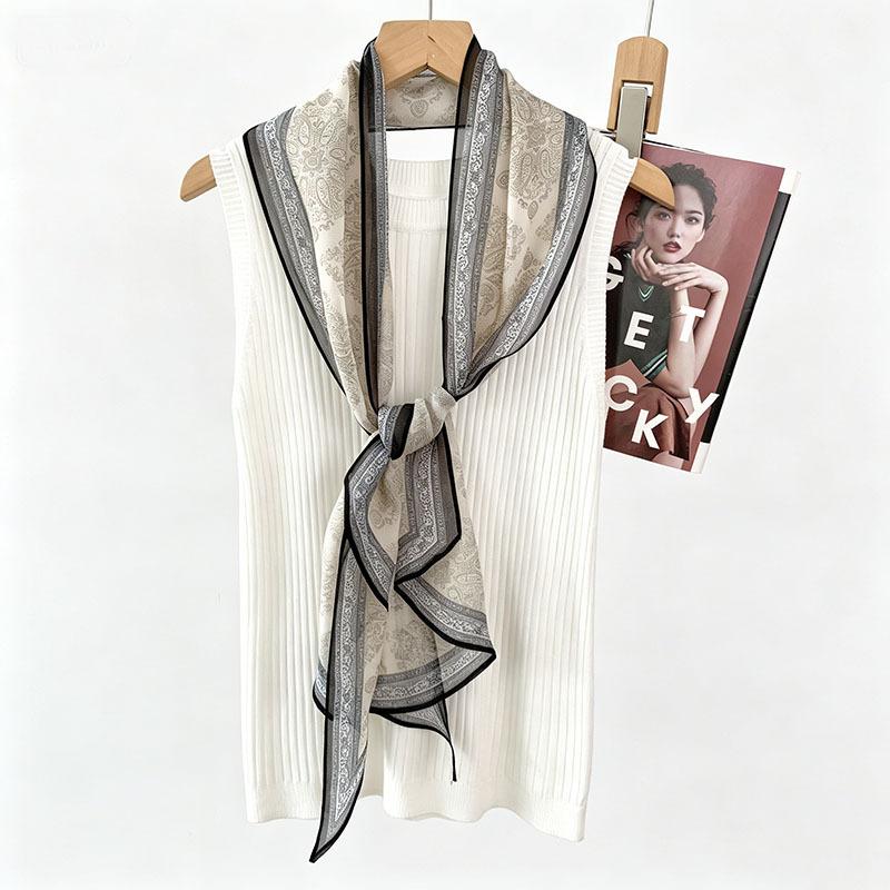 Old money wind simple totem cashew flower silk scarf mulberry silk summer sun protection georgette diagonal silk scarf women s high sense