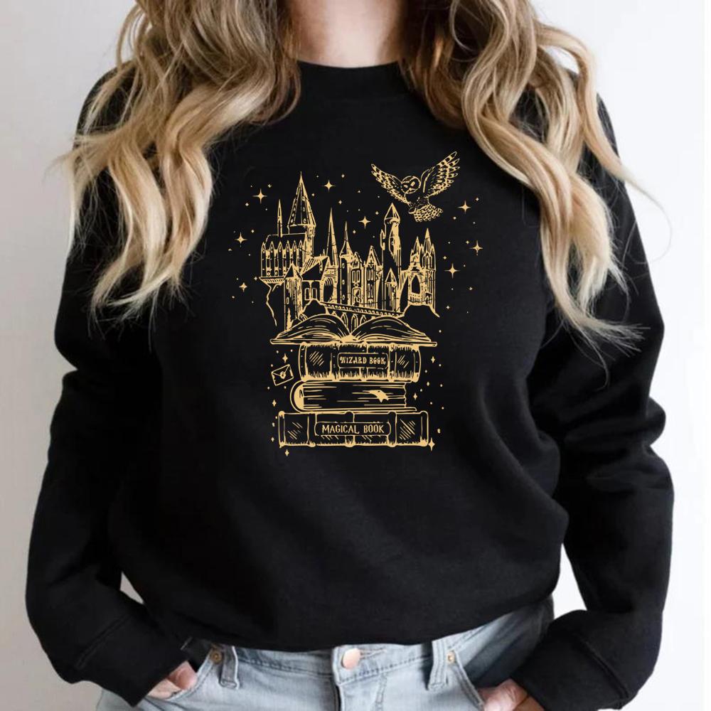Universal Studios Wizard Castle Sweatshirt Magical Book Shirt Vintage Unisex Long Sleeve Sweatshirts Wizard School Casual Hoodie