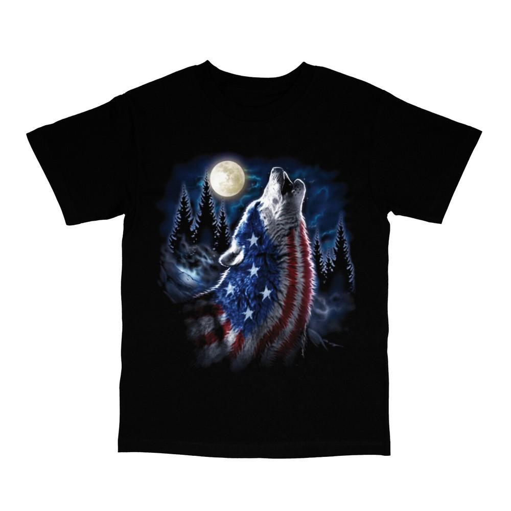 Patriotic American Wolf USA Flag Print Short Sleeve  20969D1 Unisex T-Shirt M