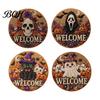 Beginner Friendly Door Sign Kit Halloween Faux Pearl Kit, Ghost Skull Skeleton Cat Welcome Decorative Painting Crafts Handmade Arts for Wall