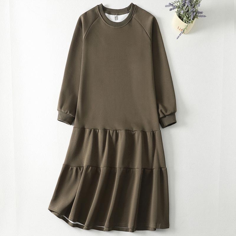 

Spring 2026 Japanese Loose Ruffle Hem Fishtail Sweatshirt Dress Medium армія зелений колір