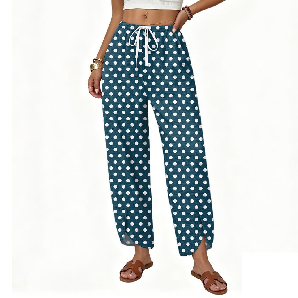 Women's Casual Wide Leg Drawstring Printed Pants with Loose Fit