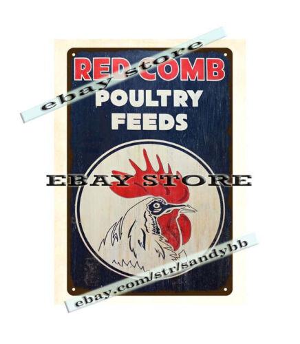 1950S RED COMB POULTRY FEEDS CHICKEN FEED FARM metal tin sign country homeAluminum 20x30cm（7.8x11.8inch）