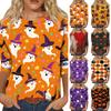 Women's Casual Halloween Print Top Three Quarter Sleeve Round Neck Pullover Shirt Lightweight Comfortable Fit for Everyday Wear