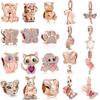 925 Sterling Silver Rose Gold Butterfly Rabbit Bead Pendant Charm for Women Bracelet Jewelry Gift