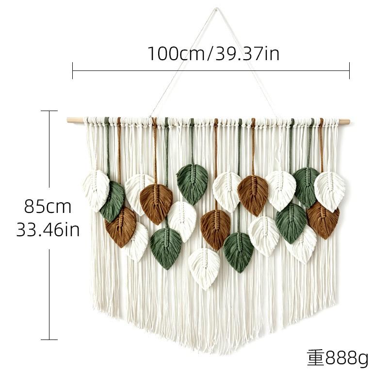Bohemian Handwoven Leaf Tapestry Wall Hanging Living Room Bedroom Decor Cotton Tassel Art