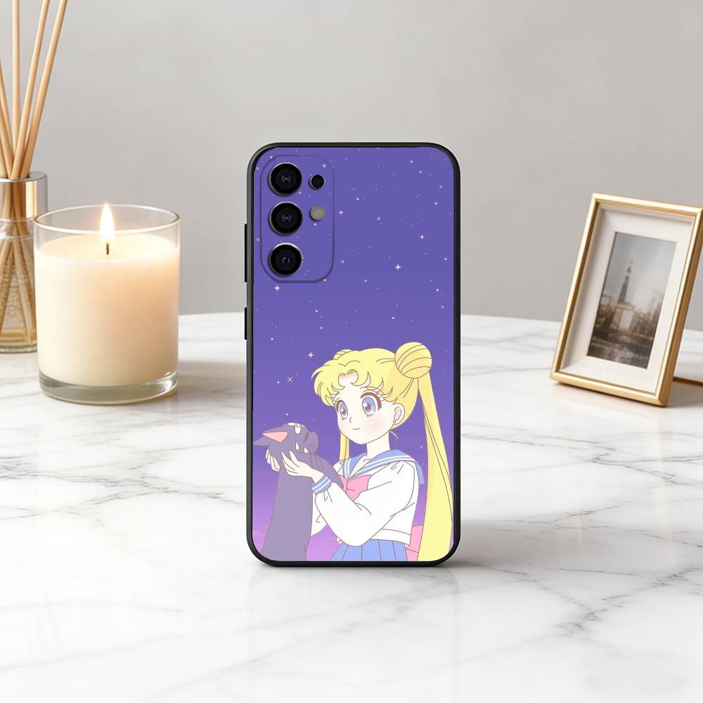 Cartoon S-Sailor M-Moon-es Art Phone Case For Samsung S25,S24,S21,S22,S23,S30,Ultra,S20,Plus,Fe,Soft Silicone Black Cover