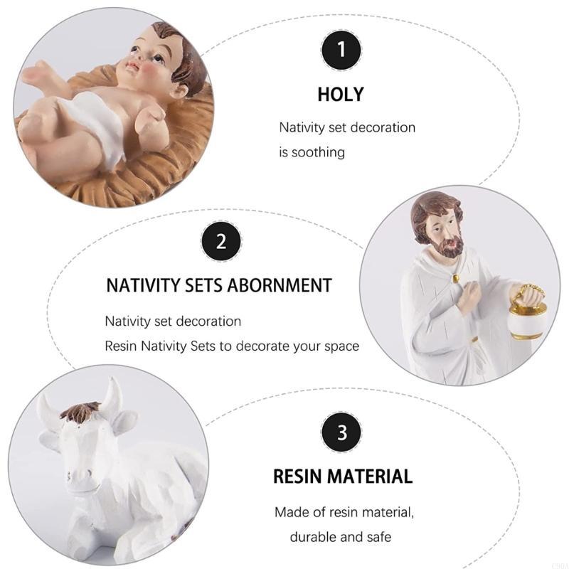 C90A Christmas Manger Decoration 9pcs/set Resin Statue Ornament Jesus Nativity Statue