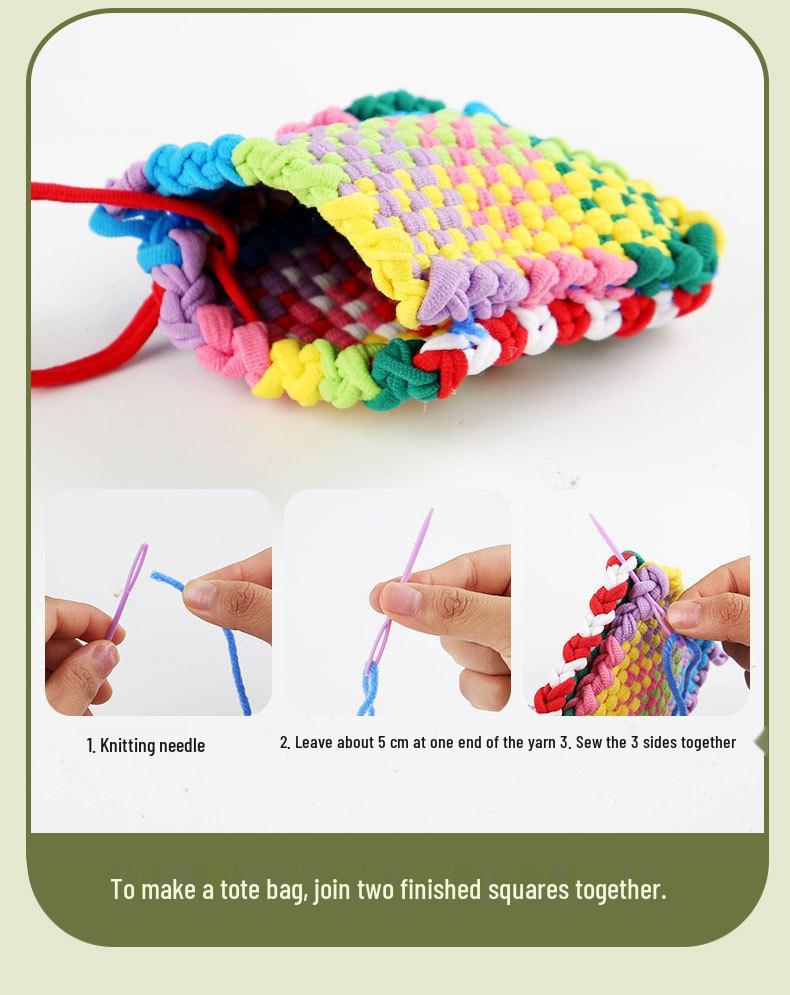Girls' DIY Fabric Wallet Kit: Handmade Rainbow Knitting Machine with Elastic Rope for Ages 3-6.