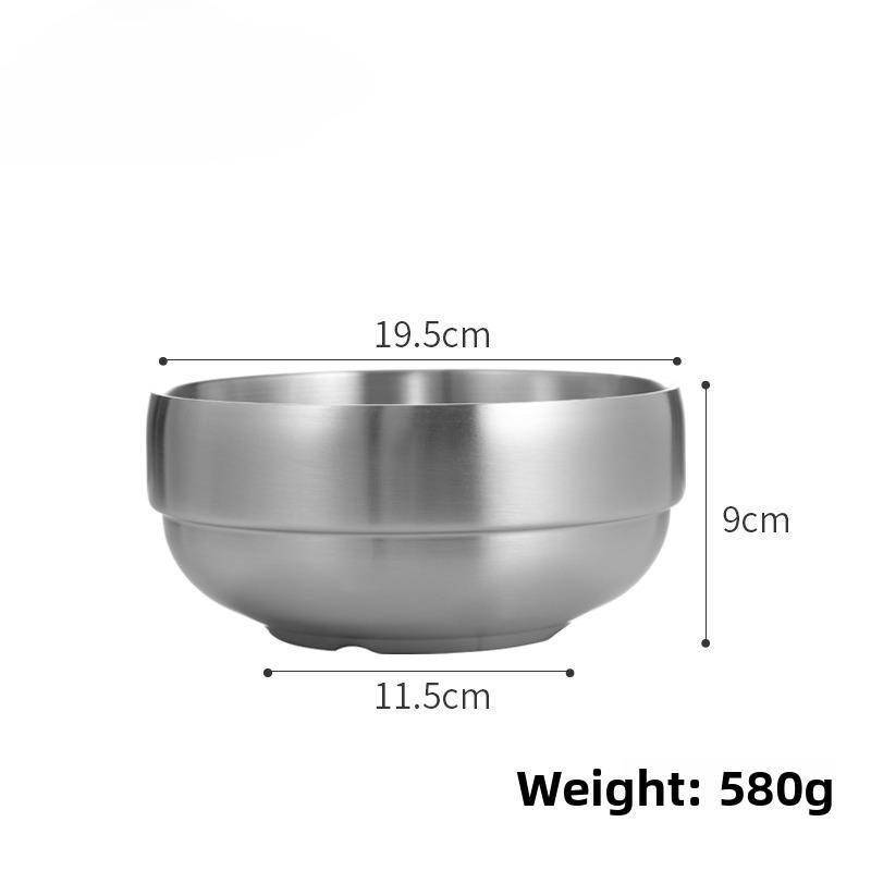 Stainless Steel Bowl Double Layer Thickened Large Capacity Noodle Bowl for Cold Noodles Ramen Mixing Rice Soup Bowl