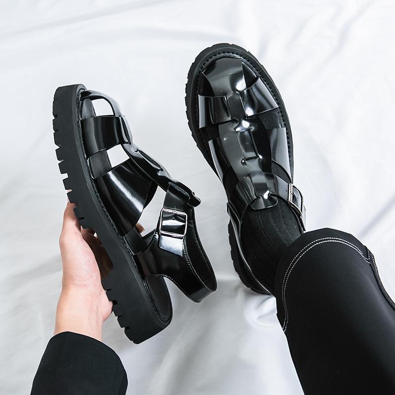 Summer Men’s Sandals Black Dress Close Toe Shoes Casual Stylish Leather Roman Sandals Plus Size