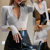 Women Mature Fashion Autumn Solid Color Casual Office Zipper Long Sleeve T Shirt
