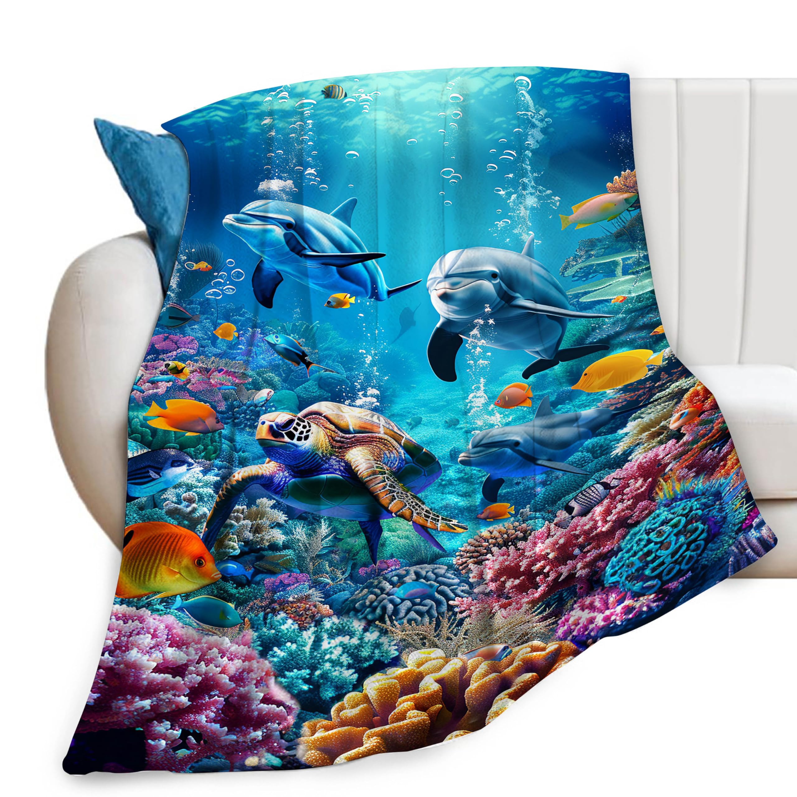 Sea Turtle Blanket Ocean Turtle Fleece Throw Blanket Soft Cozy Fuzzy Nautical Coastal Animal Nap Blanket for Travel Camping Sofa 75x90cm