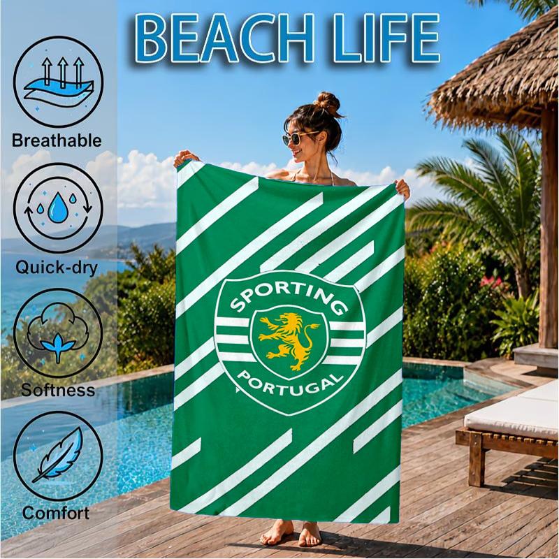 Asciugamano da Spiaggia con Stemma dello Sporting Cp, Asciugatura Rapida, Facile da Curare, Adatto Sia per il Fitness che per le Vacanze al Mare, Essenziale per lo Sport